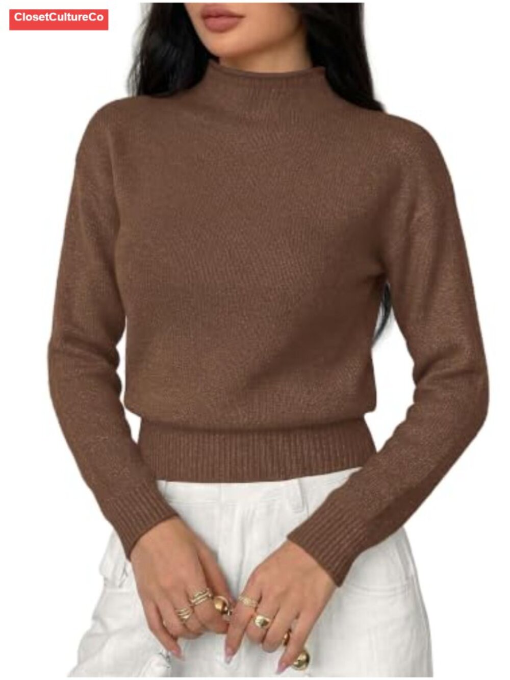 Women's Long Sleeve Mock Neck Sweater Soft Knit Pullover
